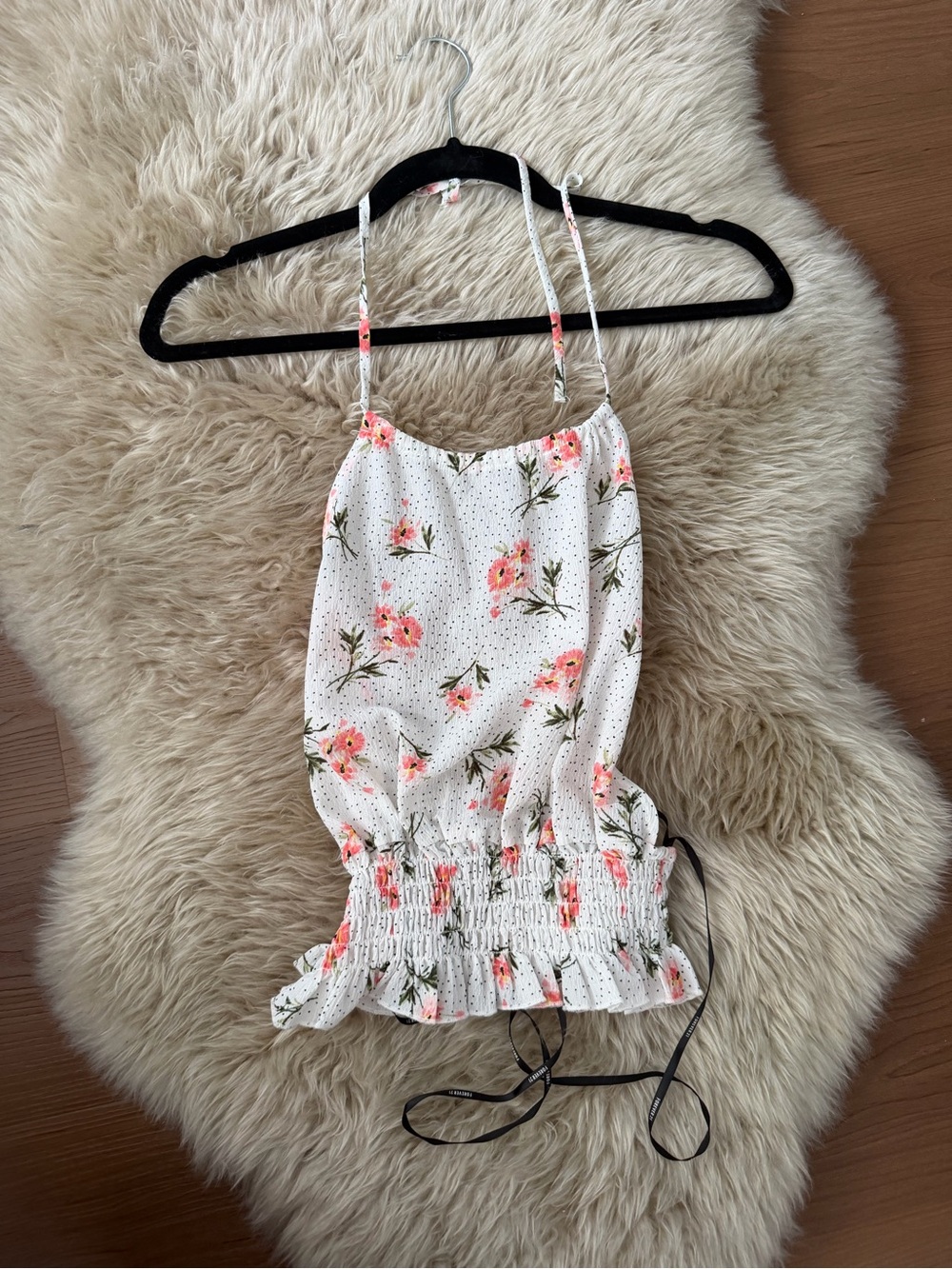 Forever 21 White Floral Smocked Hem Cami backless